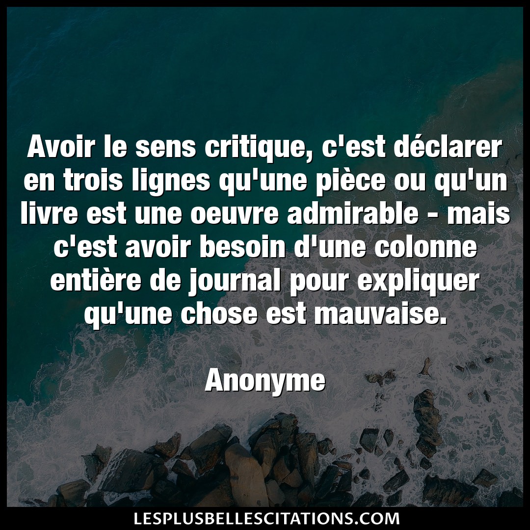 Citation Anonyme Avoir Avoir Le Sens Critique C Est Declarer En Tr