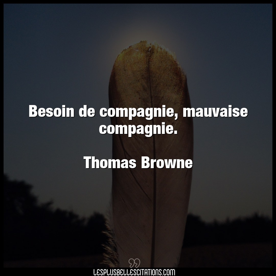 Besoin de compagnie, mauvaise compagnie.

T