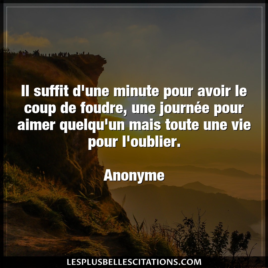 Citation Anonyme Aimer Il Suffit D Une Minute Pour Avoir Le Coup De