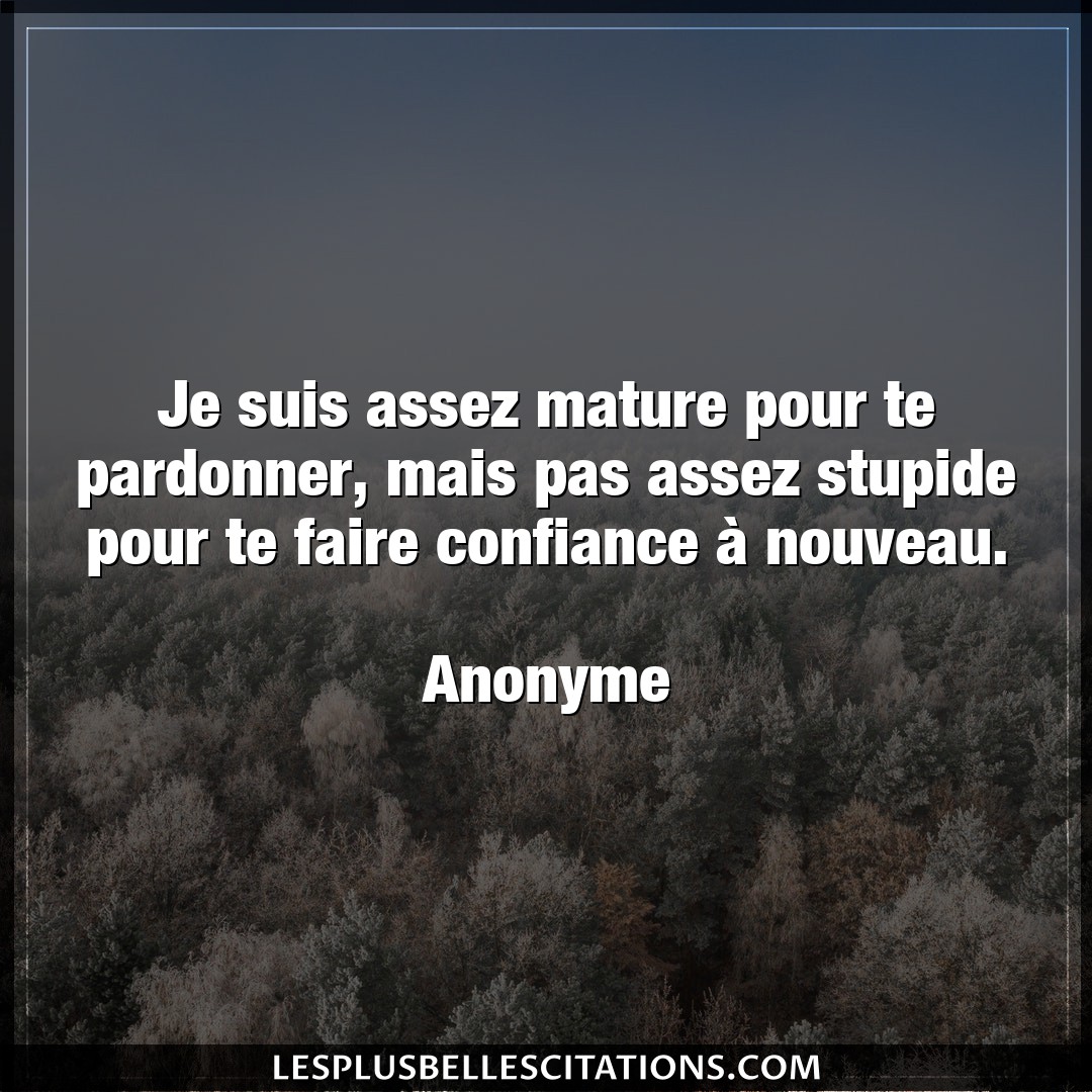 Citation Anonyme Confiance Je Suis Assez Mature Pour Te Pardonner Mais