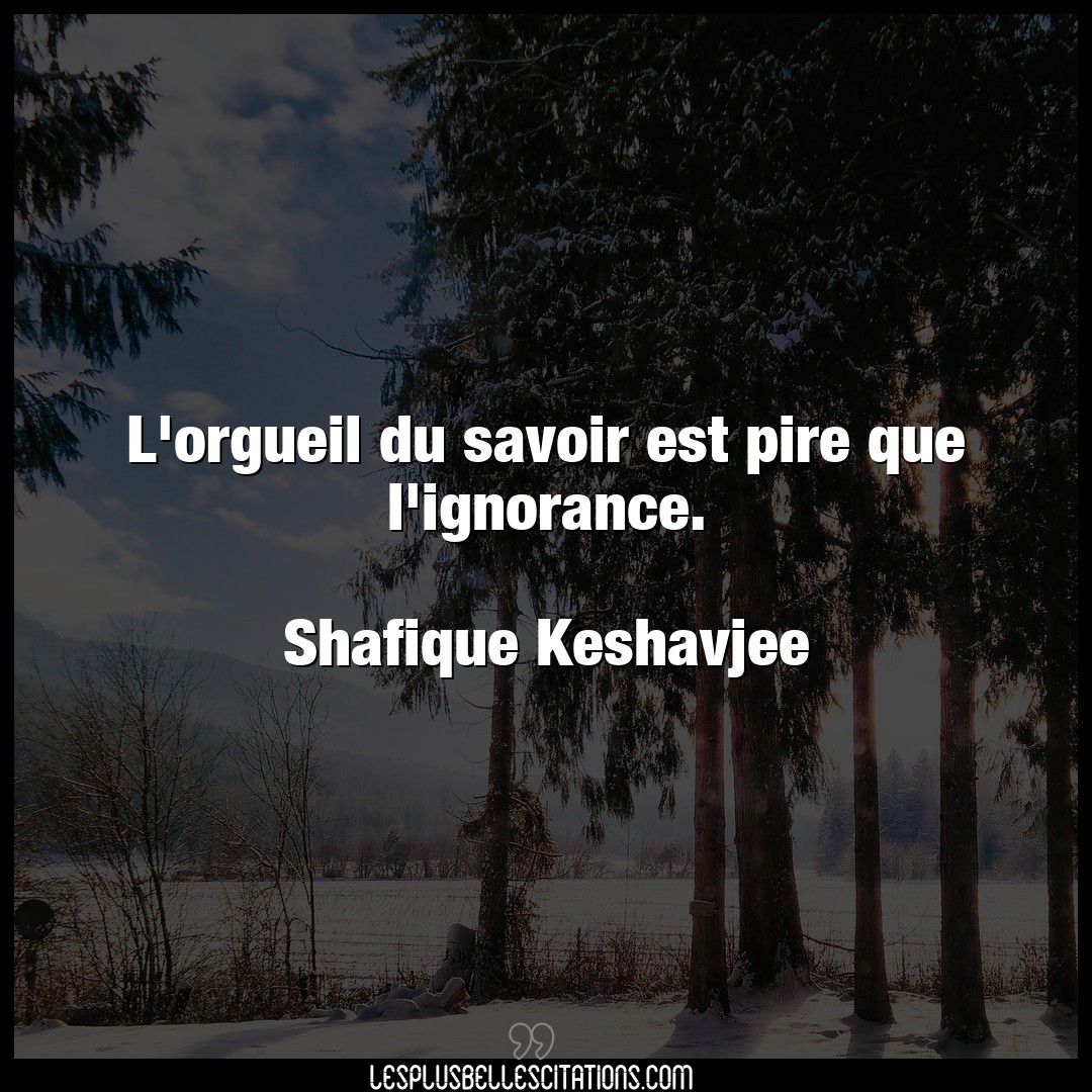 Citation Shafique Keshavjee Ignorance L Orgueil Du Savoir Est Pire Que L Ignorance