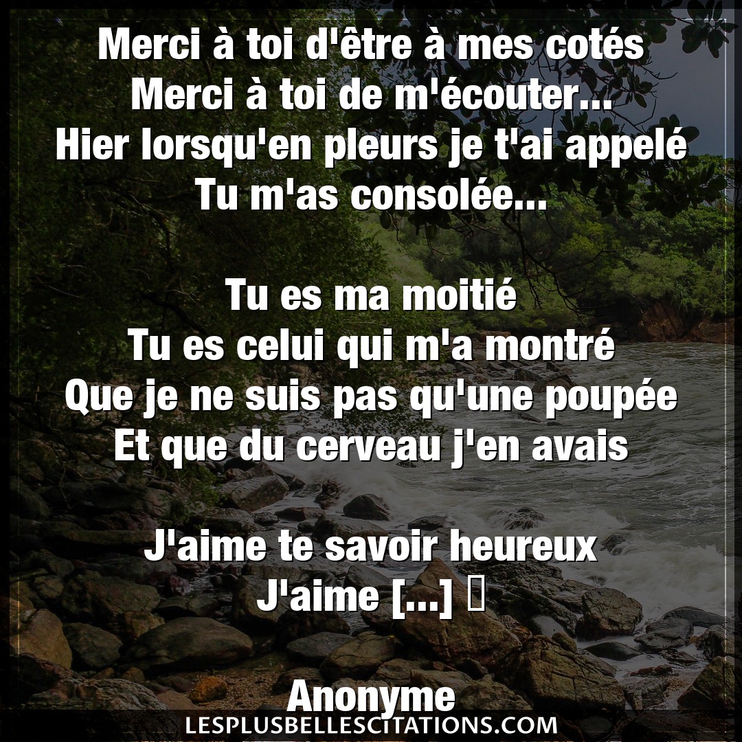 Citation Anonyme Aime Merci A Toi D Etre A Mes Cotes Merci A T