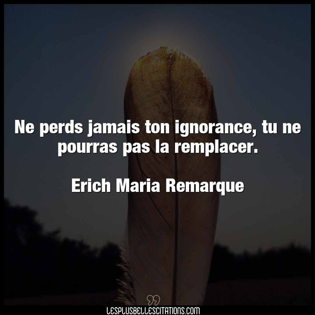 Citation Erich Maria Remarque Ignorance Ne Perds Jamais Ton Ignorance Tu Ne Pourras
