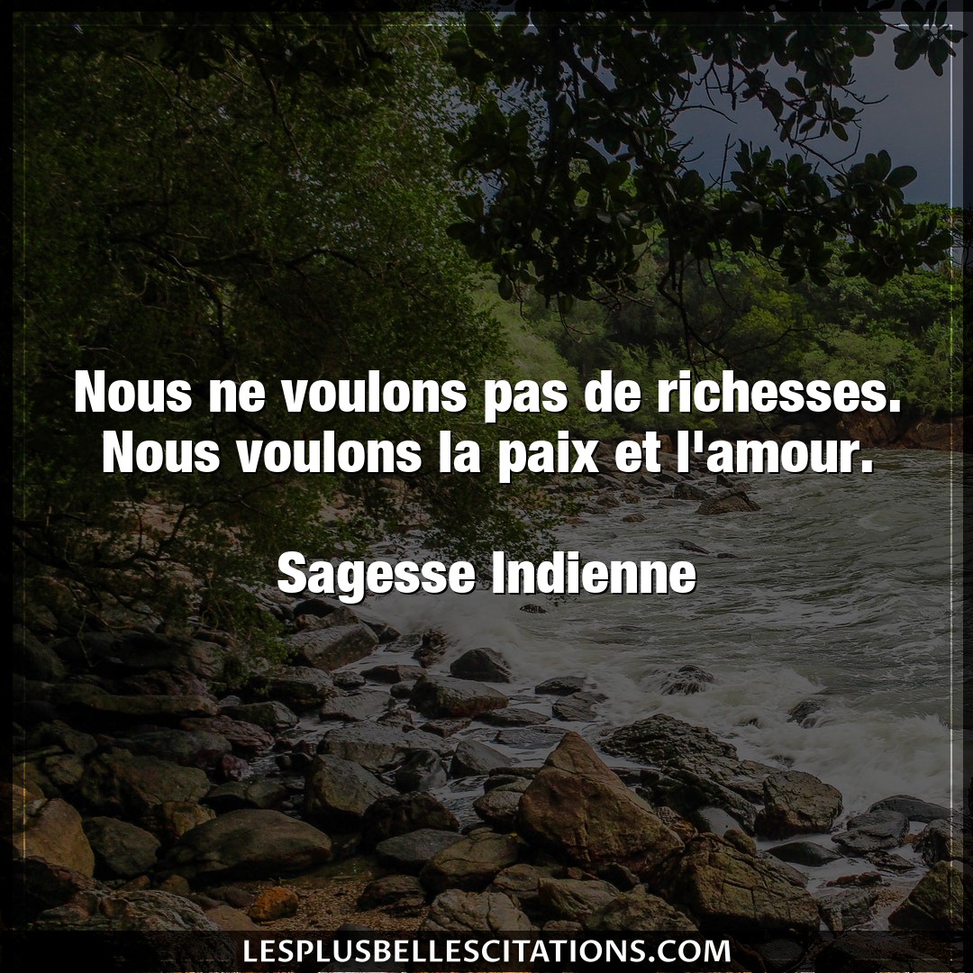 Citation Sagesse Indienne Amour Nous Ne Voulons Pas De Richesses Nous Voulon