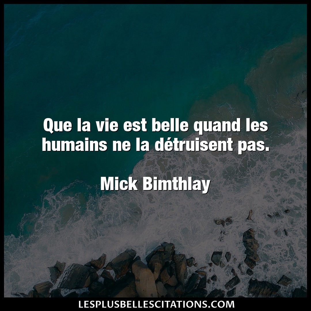 Citation Mick Bimthlay Belle Que La Vie Est Belle Quand Les Humains Ne La