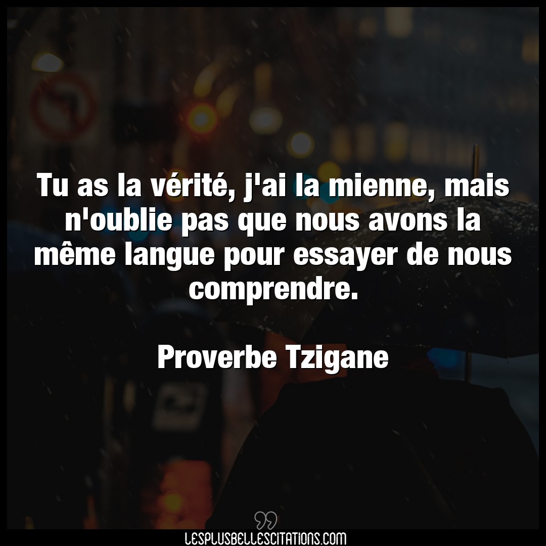 Citation Proverbe Tzigane Comprendre Tu As La Verite J Ai La Mie