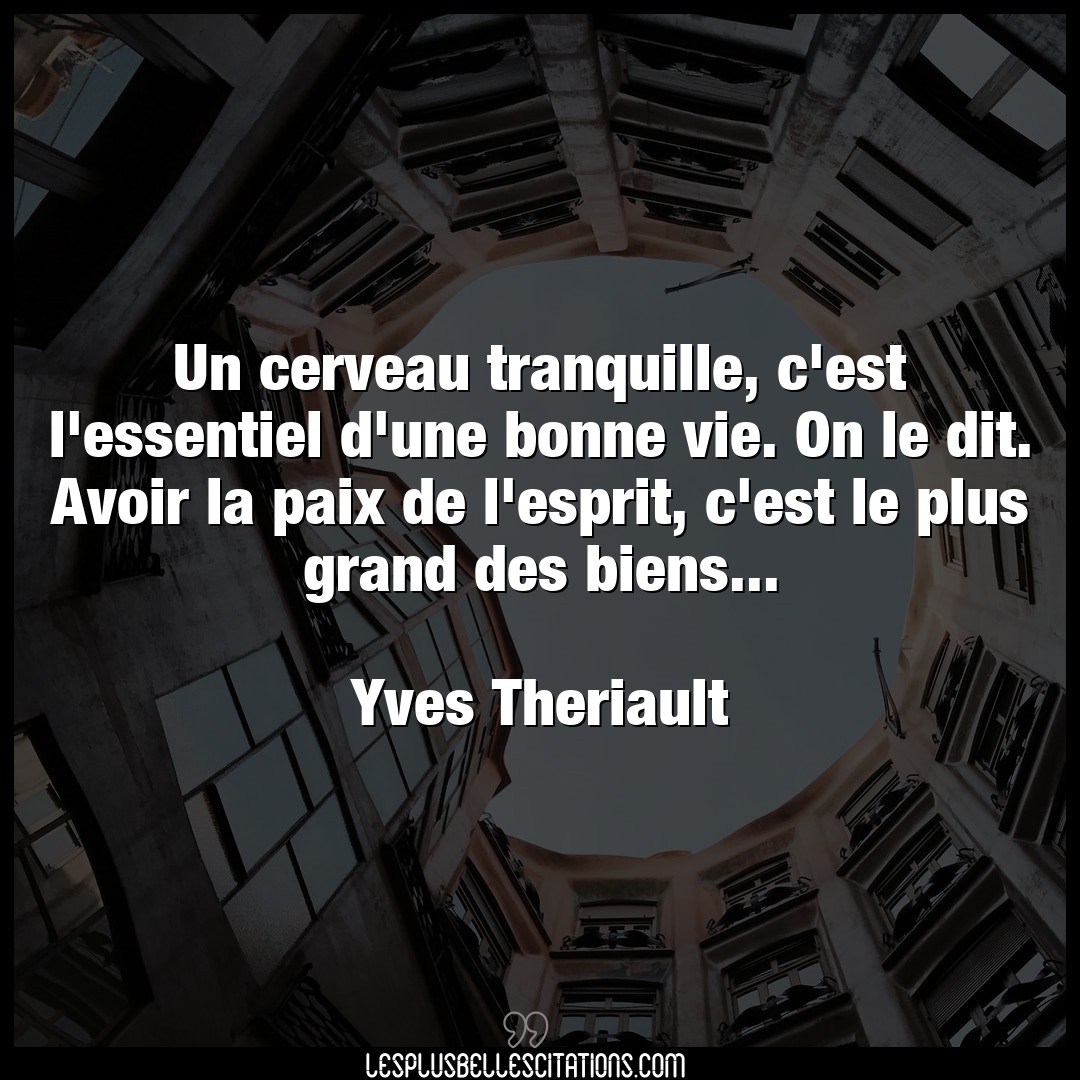 Citation Yves Theriault Avoir Un Cerveau Tranquille C Est L Essentiel D Un